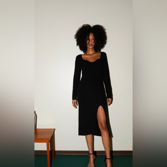Sweetheart Neckline MIDI Sweater Dress (Black/ Small) - Picture 3 of 4